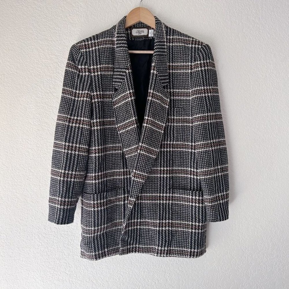 Vintage Toffs Women's Plaid Wool Blend Blazer Size 6